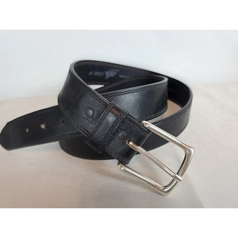 Red Wing 96519 Black Leather Belt Size 46 Made in‎ USA Solid Brass Buckle